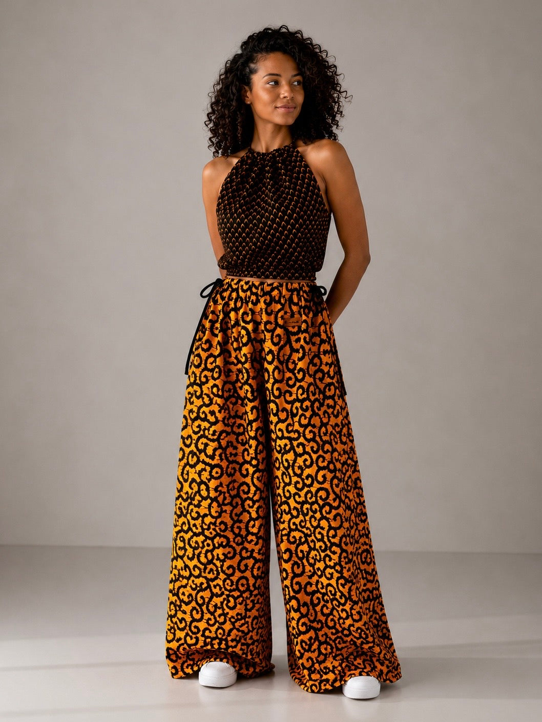 Pantalon Femme Ajustable / 100% coton / en Wax jaune