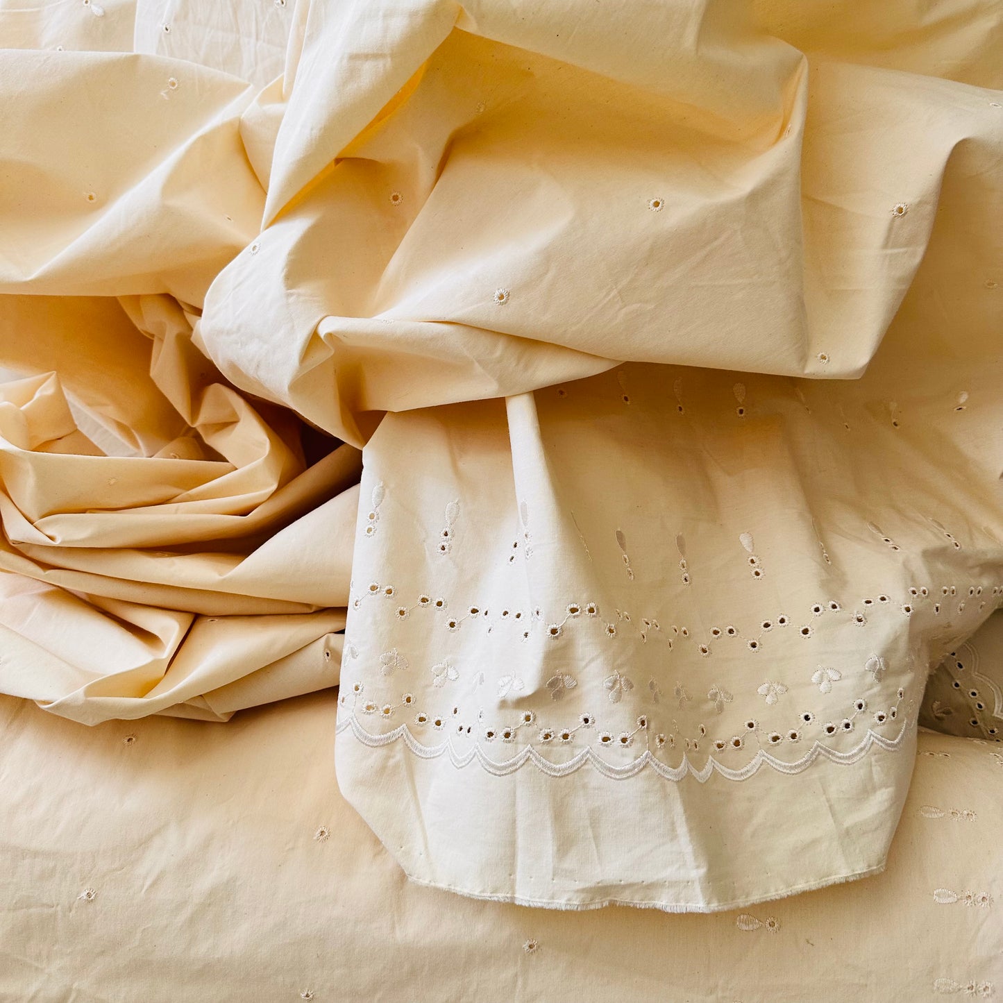 Tissu Broderie anglaise 100% coton / Beige / Laize 150cm / au Mètre / Coupon 3 mètres