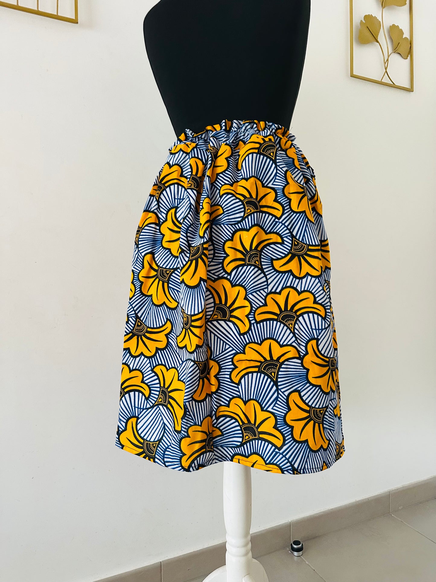 Jupe maxi en Wax - jupe africaine taille haute - tissu Wax fleurs de mariage bleu - Rouge - Jaune