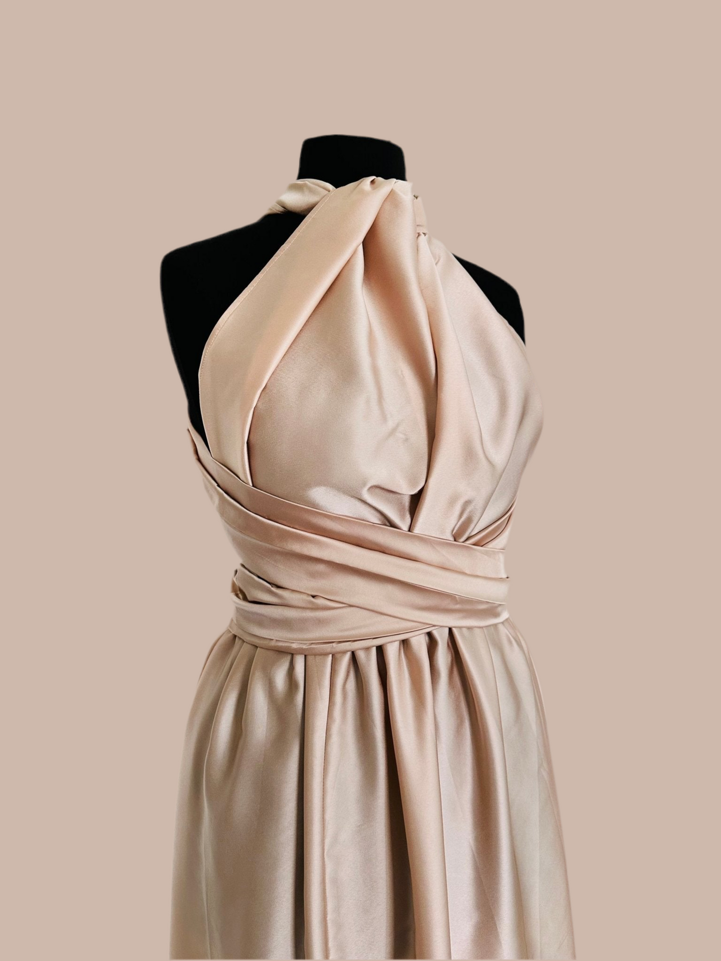 Robe Convertible en Satin Champagne Rose Kaysol Couture