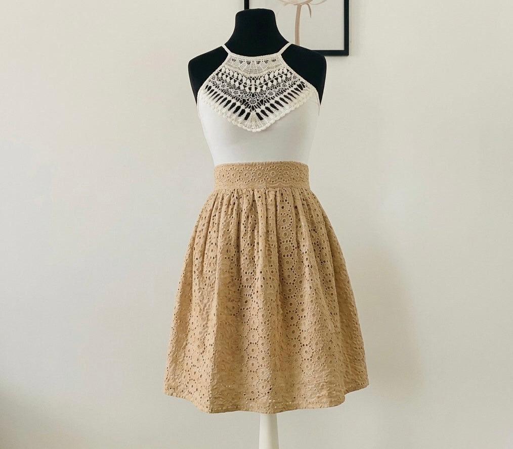 Women's Skirt in Beige Eyelet | 3 Lengths to Choose From