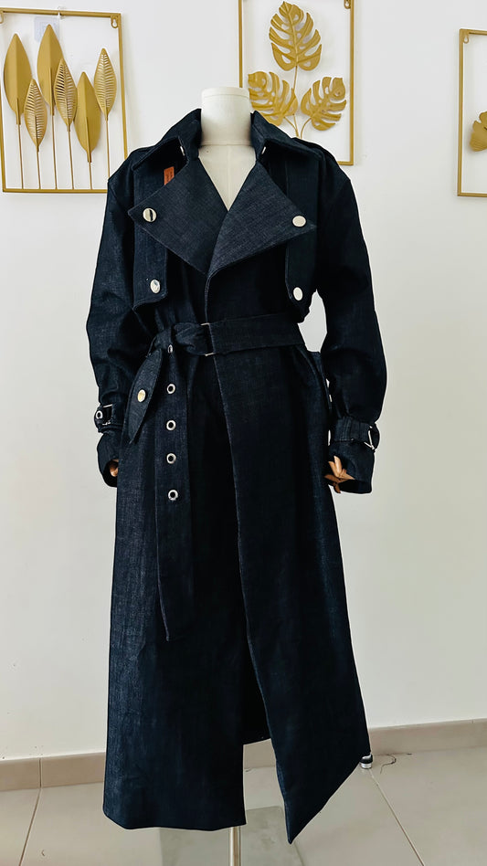 Trench en jean - Zahra – Manteau long femme élégant - Ceinture ajustable