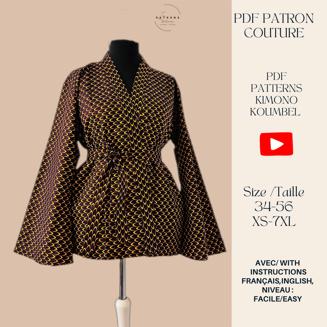 Costume en Wax femme - Blazer kimono en Wax et Pantalon taille haute en Wax - Kaysol Couture- patron couture pas cher 