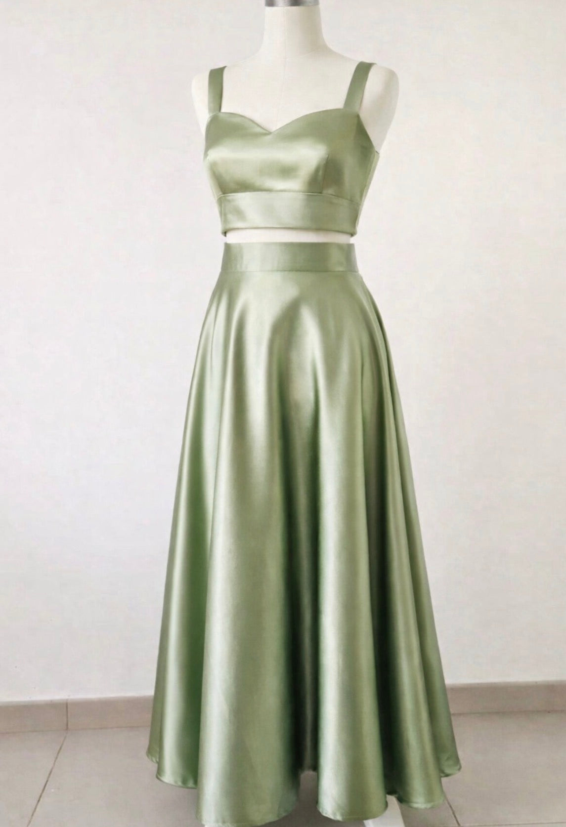Sage Green Satin Fabric - 3-meter piece - Supreme Quality