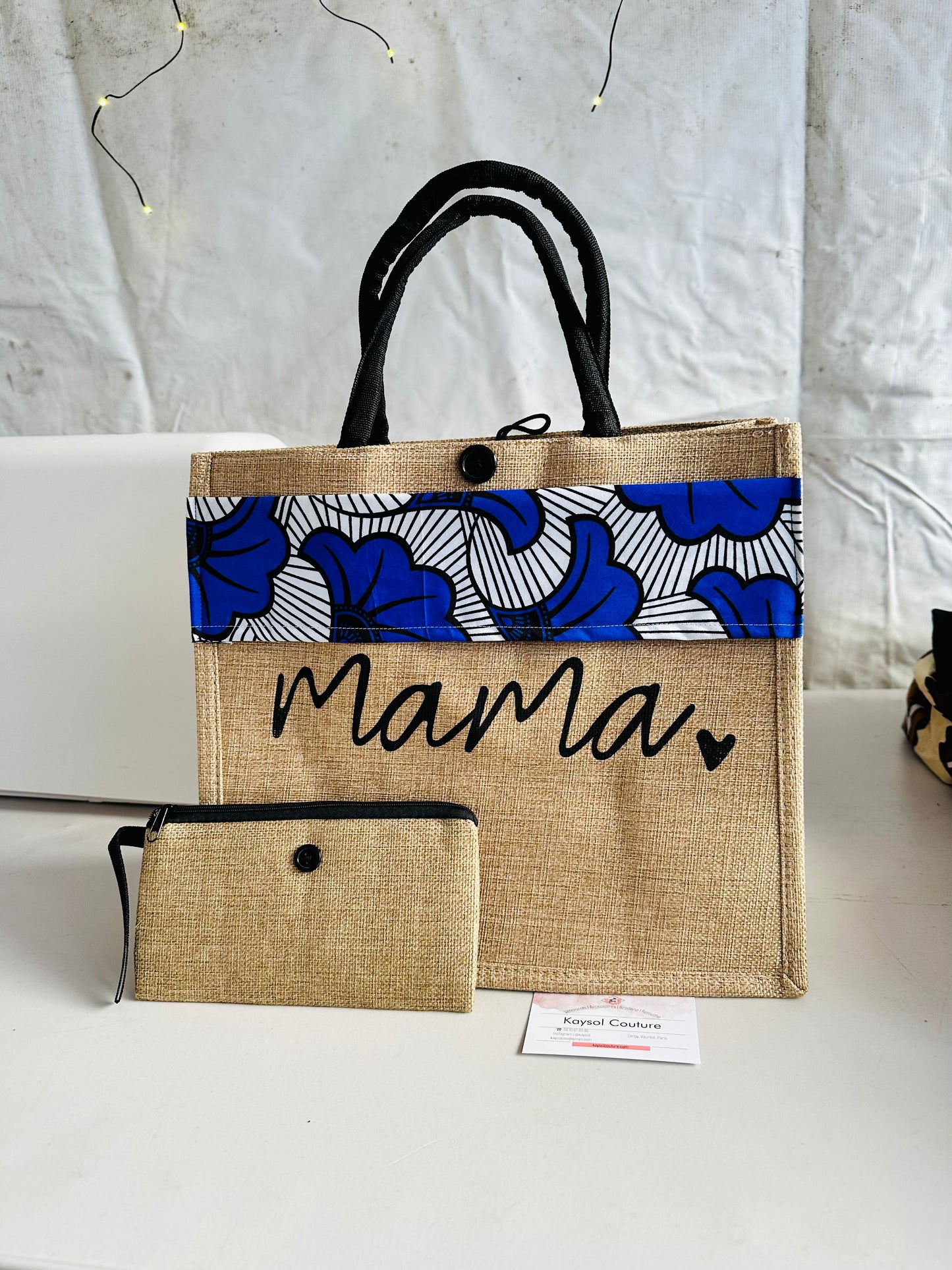 Cadeau personnalisé Mama - Sac jute haute qualité avec Wax - sac wax - sac et trousse