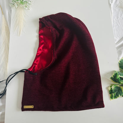  Cagoule Kaysol en maille doublée satin avec cordon à embouts métalliques dorés – capuche protectrice cheveux – plusieurs couleurs disponibles 