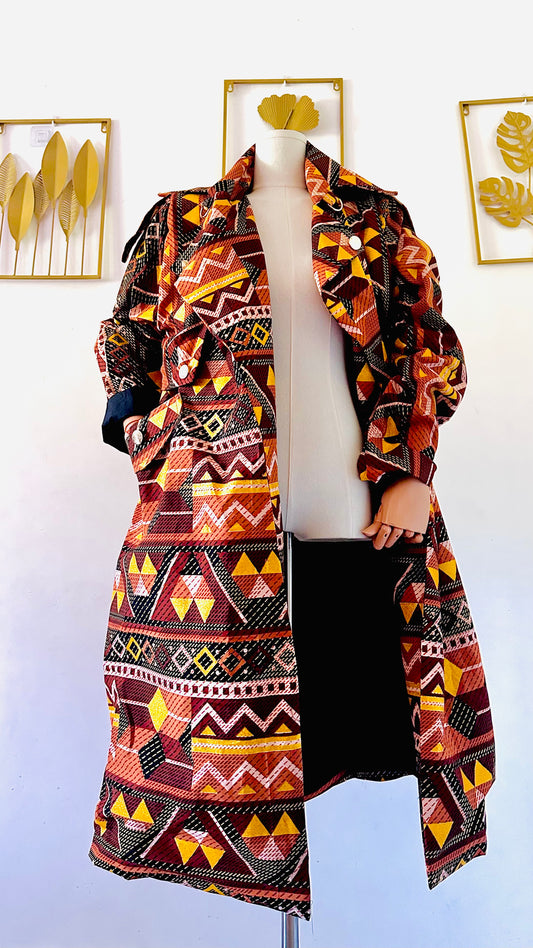 Trench femme en Wax Marron / Collection Iconique / Taille Ajustable