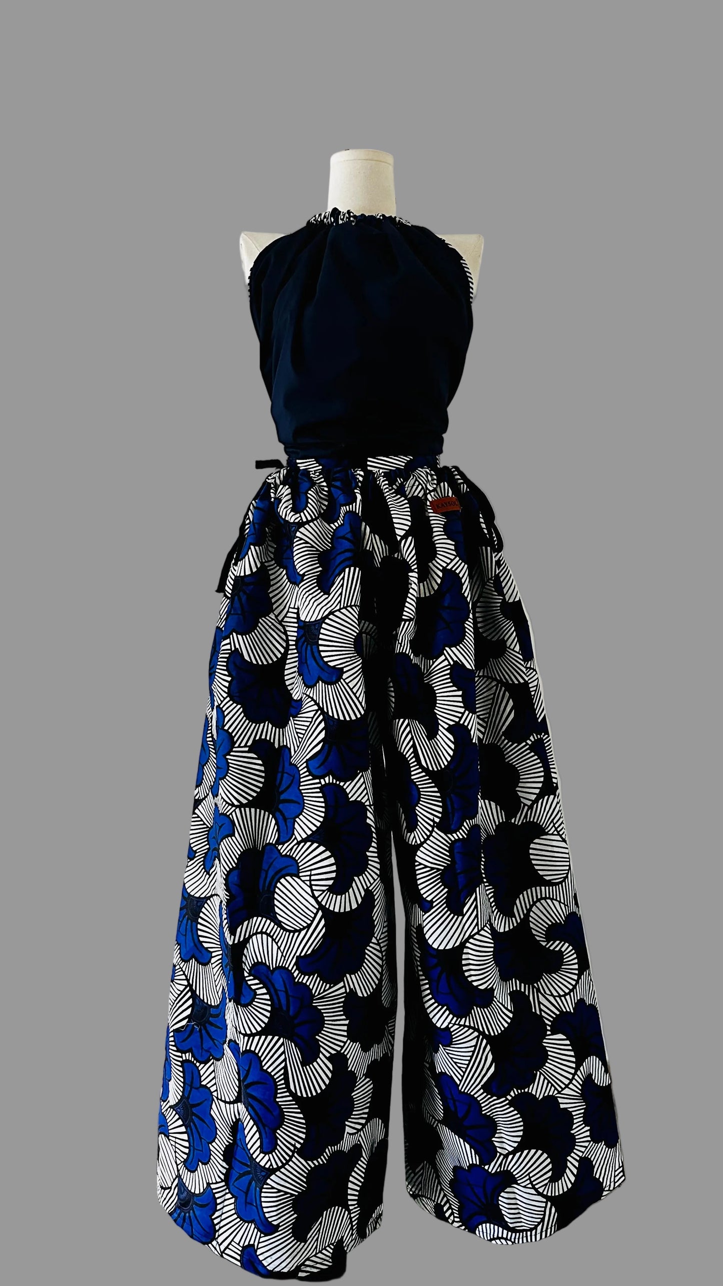 Top Femme en wax / Ajustable et Réversible / 100% coton / Wax Fleur bleue
