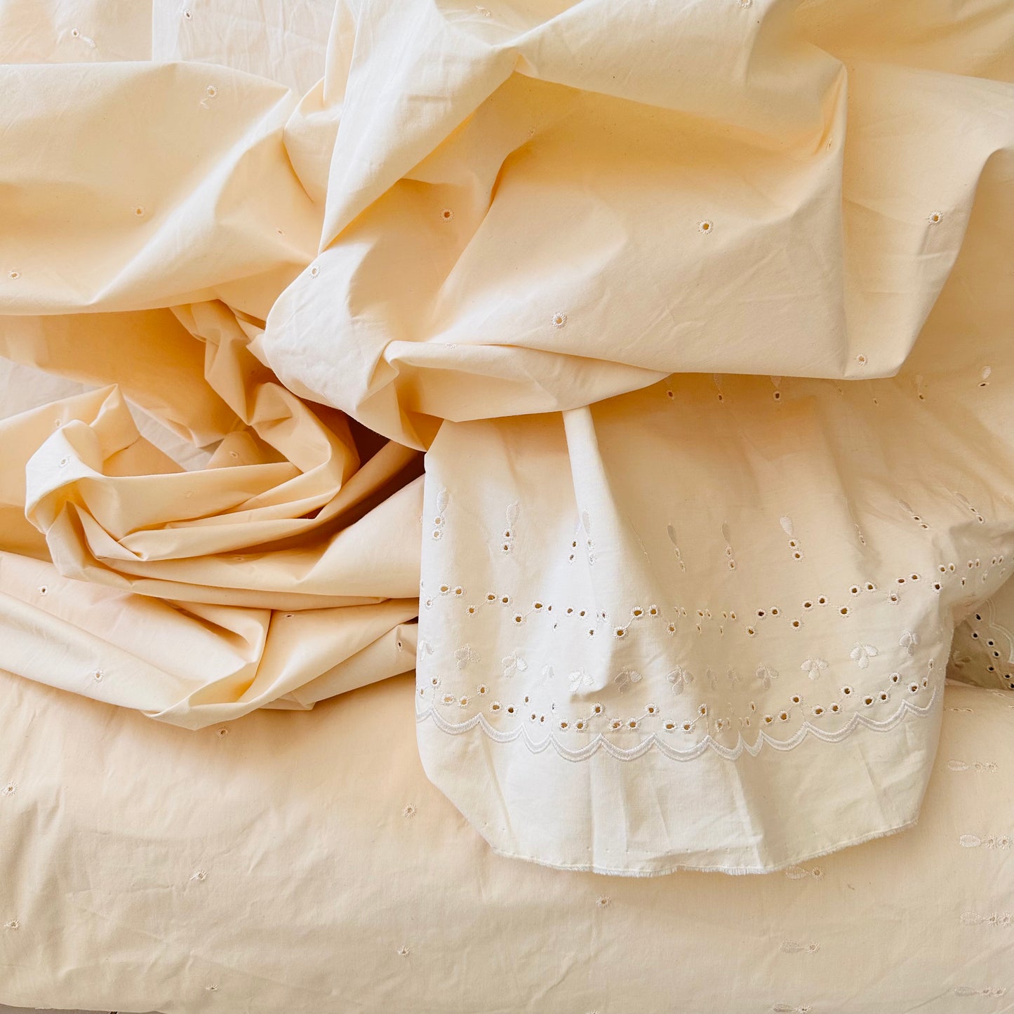Tissu Broderie anglaise 100% coton / Beige / Laize 150cm / au Mètre / Coupon 3 mètres