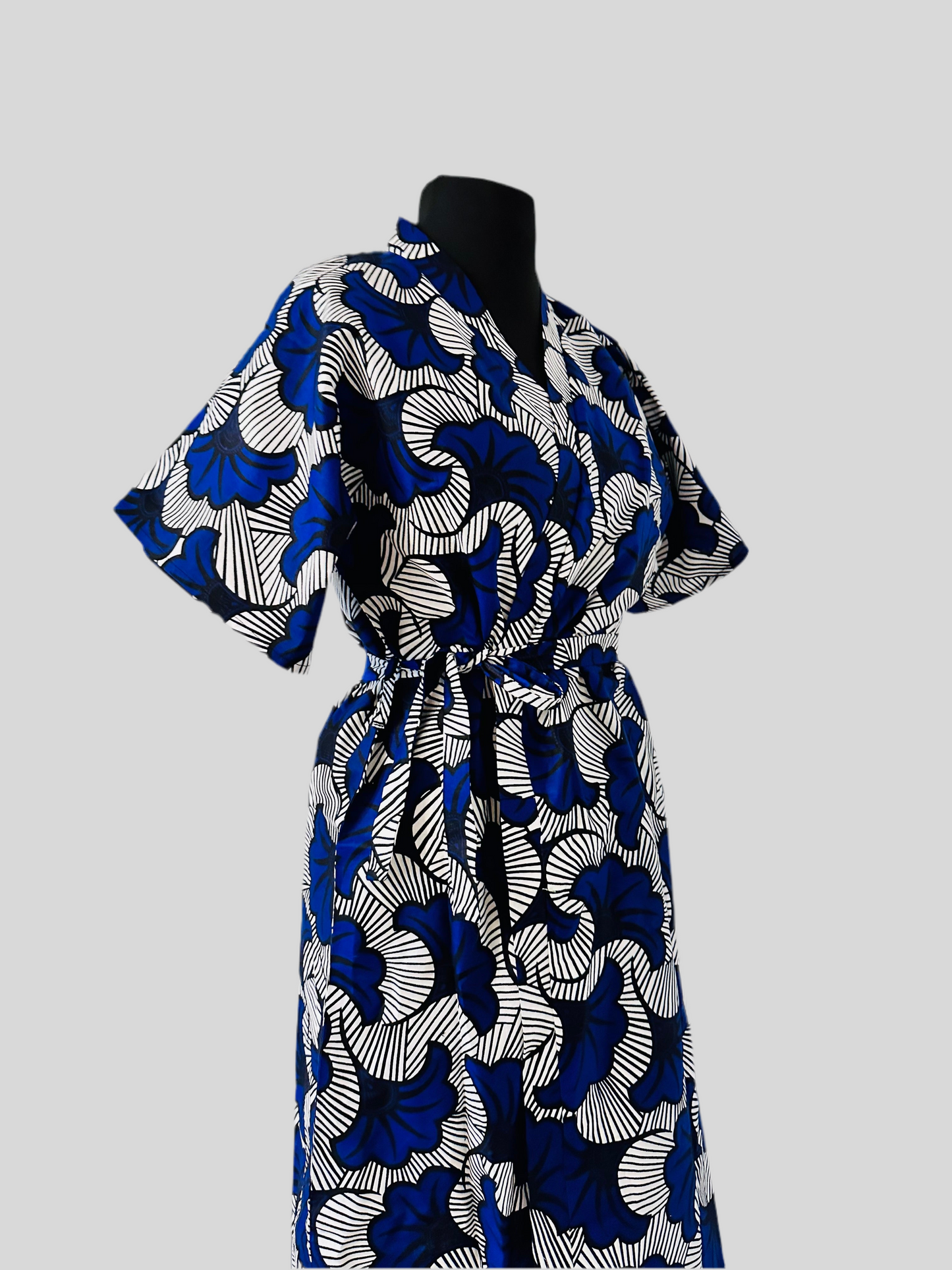 Robe portefeuille africaine - Wax  Bleu Roi