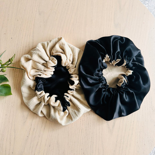 Lot de 10 Bonnets de Soin Réversibles – Soie de Mûrier 19 Mommes & Double Gaze Beige 🇫🇷 🌿