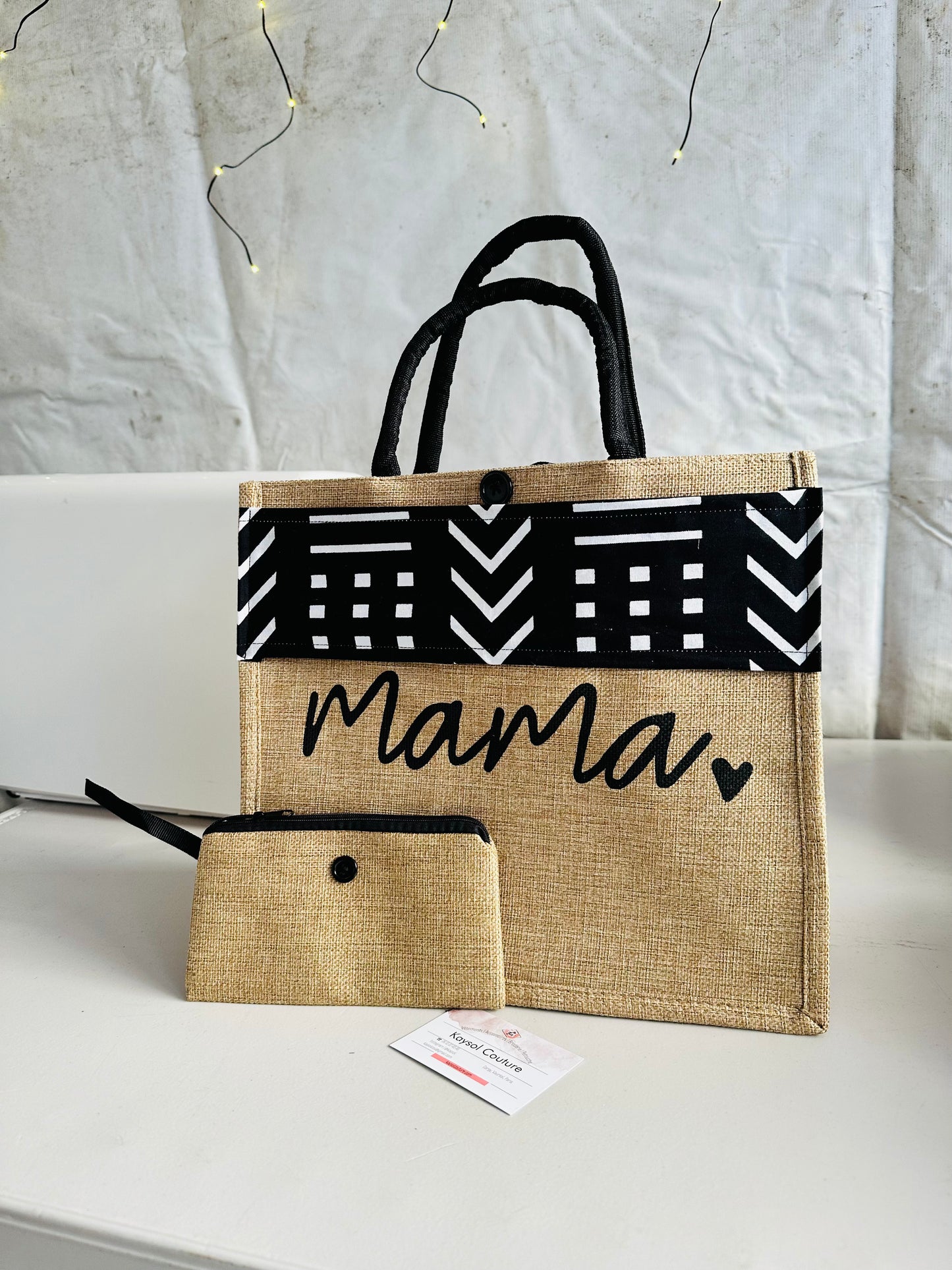 Cadeau personnalisé Mama - Sac jute haute qualité avec Wax - sac wax - sac et trousse