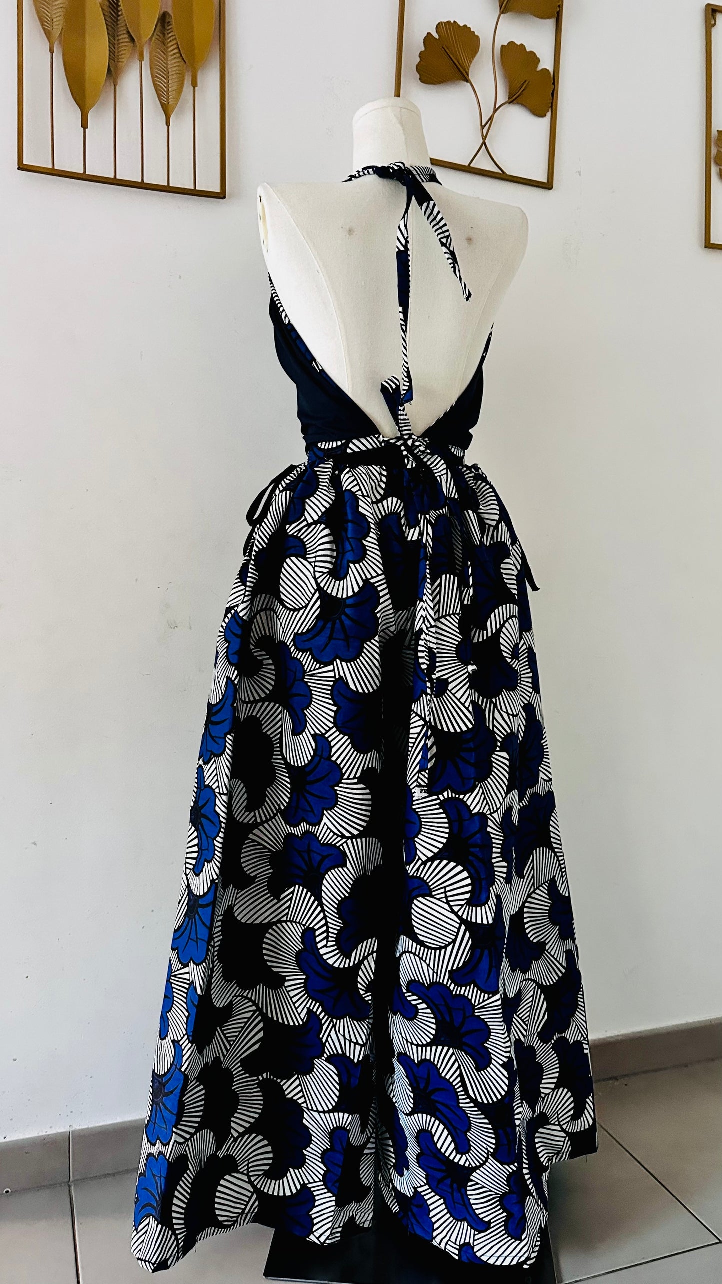 Top Femme en wax / Ajustable et Réversible / 100% coton / Wax Fleur bleue