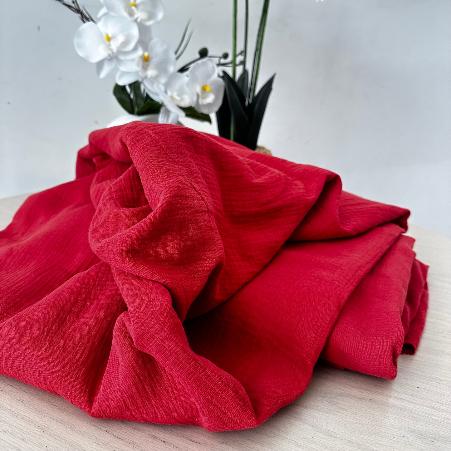Tissu Double Gaze de coton – Rouge Terracotta | 100% coton | au mètre / Coupon