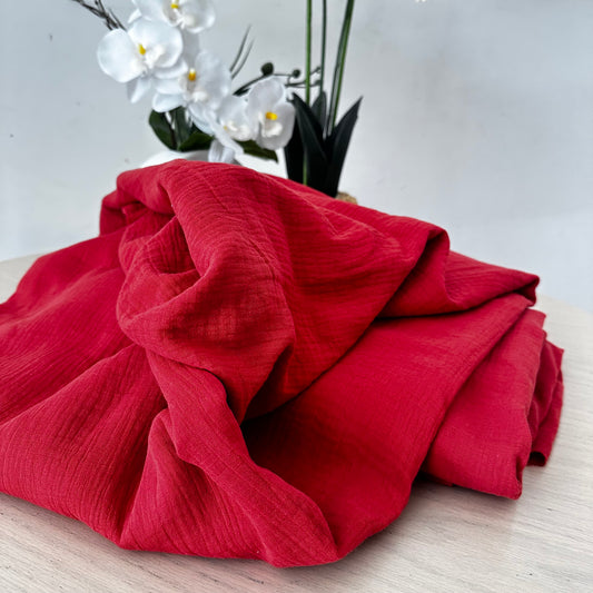 Tissu Double Gaze de coton – Rouge Terracotta | 100% coton | au mètre / Coupon
