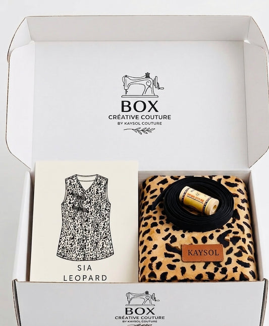 Box couture haut Sia – Patron 34/56 + tissu 100% Imprimé Leopard  + Mercerie assorti complet