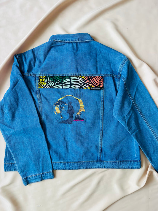 Veste en jean brodé - Veste Style asiatique- cadeau noel original - cadeau