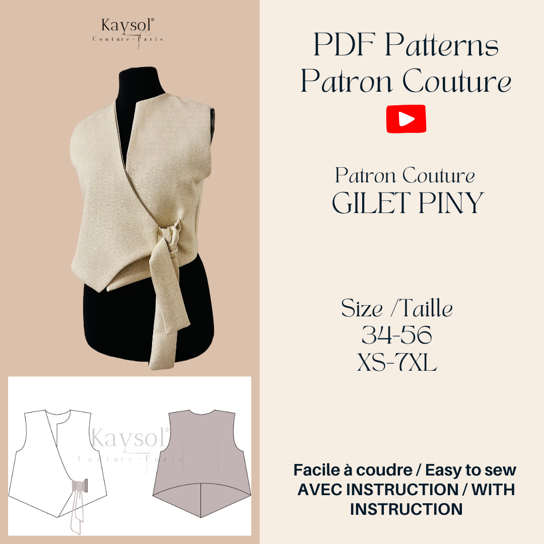 Patron couture Facile - Gilet Piny - Patron couture PDF - cadeau noel - atelier couture - apprendre a coudre