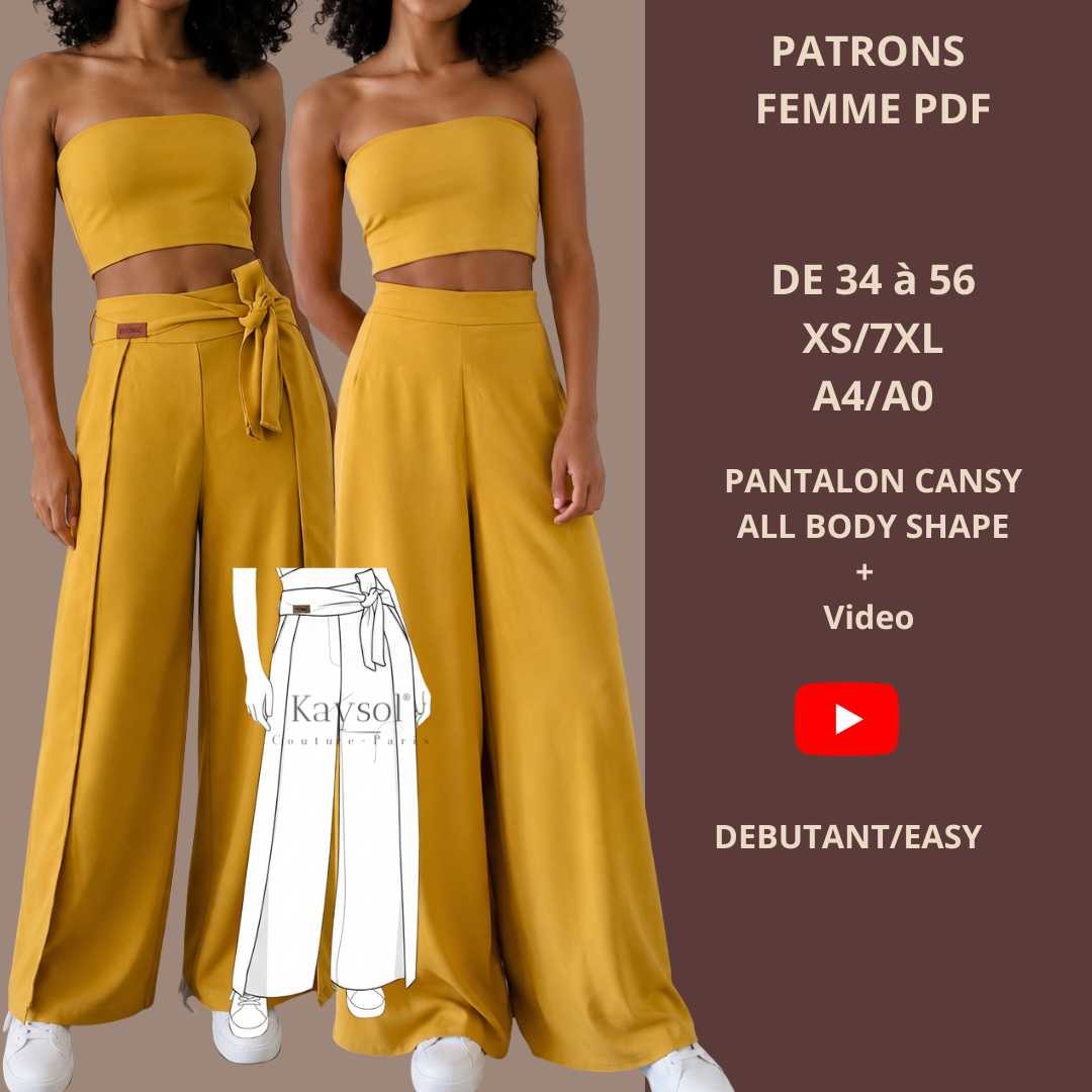 Patron PDF – Pantalon CANSY - Patron pantalon Universel - Facile à coudre