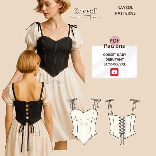 Patron corset à bretelles nouées – PDF couture tailles 34 à 56