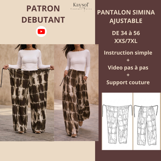 Pantalon large fluide avec taille ajustable à cordon et poches, coupe ample du XS au 7XL