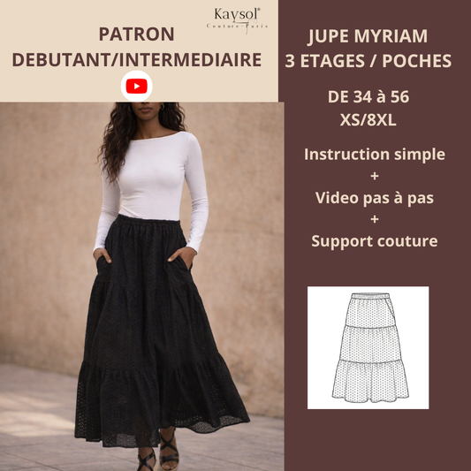 Patron Jupe Evasée 3 étages avec poches - Myriam – Pdf format  A4 + A0 + Video Instruction