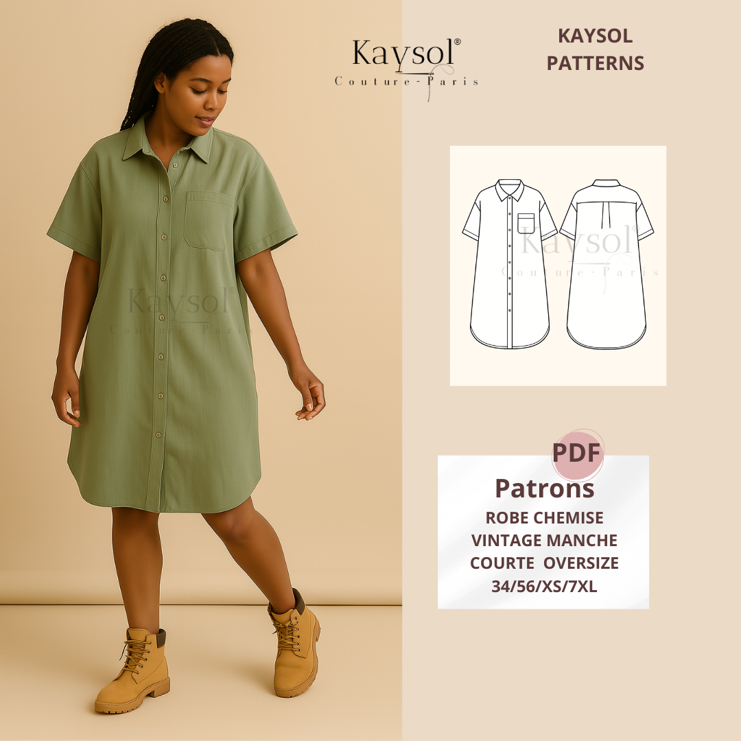 Patron PDF Robe-Chemise -  Oversize - 34 – 56 | Formats A4 & A0 | Trilingue
