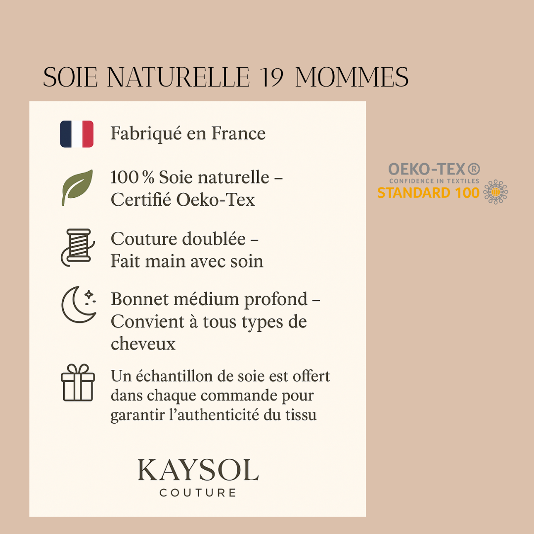 Set bonnet +  2 chouchous en  100 % Soie de mûrier 19 mommes – Noir