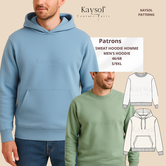 Patron Sweat Homme 2 en 1 - Patron Pdf A4/A0 - S/9XL - Trilingue