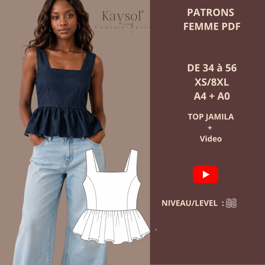 Patron Couture débutant / Patron Top Jamila / XS/8XL A4 + A0