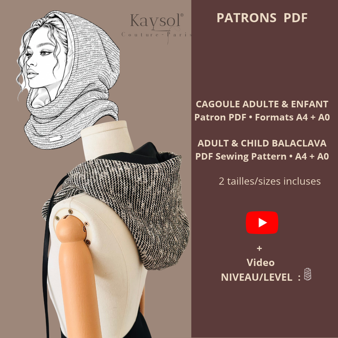 Patron PDF Cagoule Adulte & Enfant – 2 Tailles Incluses