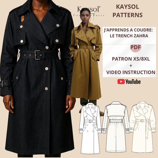 Apprendre à Coudre un Trench + Patron couture Trench Zahra – XS/S au 7XL/8XL