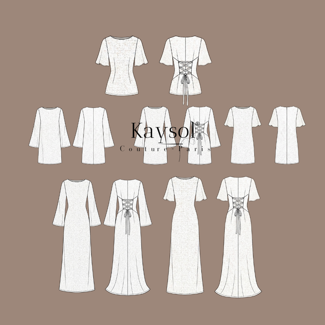 Patron PDF Aïsha – Robe & Blouse Femme / 1 Patron Multi Possibilité / XS/8XL / A4/A0 / Video