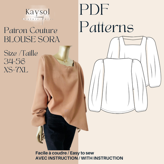 Patron Couture Blouse Élégante -  Blouse Sora - Manches Bouffantes - PDF avec InstructionS