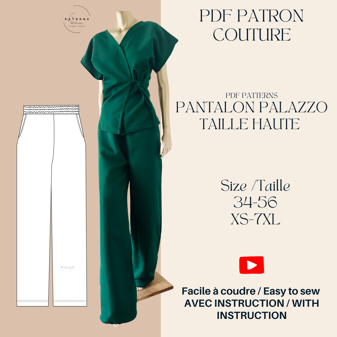 Pantalon palazzo facile a coudre - Patron couture PDF Palazzo