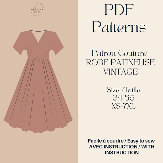 Patron Robe Vintage - Robe mi mollet style vintage - Patron PDF - Avec instruction