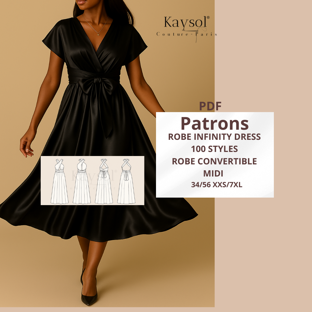 Patron couture robe de Soirée  – Robe Infinity mi-mollet - 32 au 56 EU/US