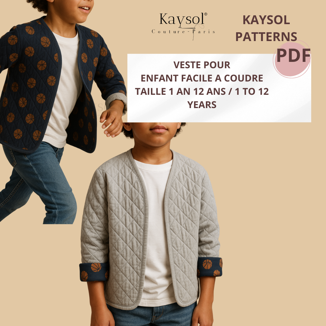 Patron PDF Veste Riley – Réversible – Enfant 1–12 ans - Patron veste enfant - Fille/Garçon