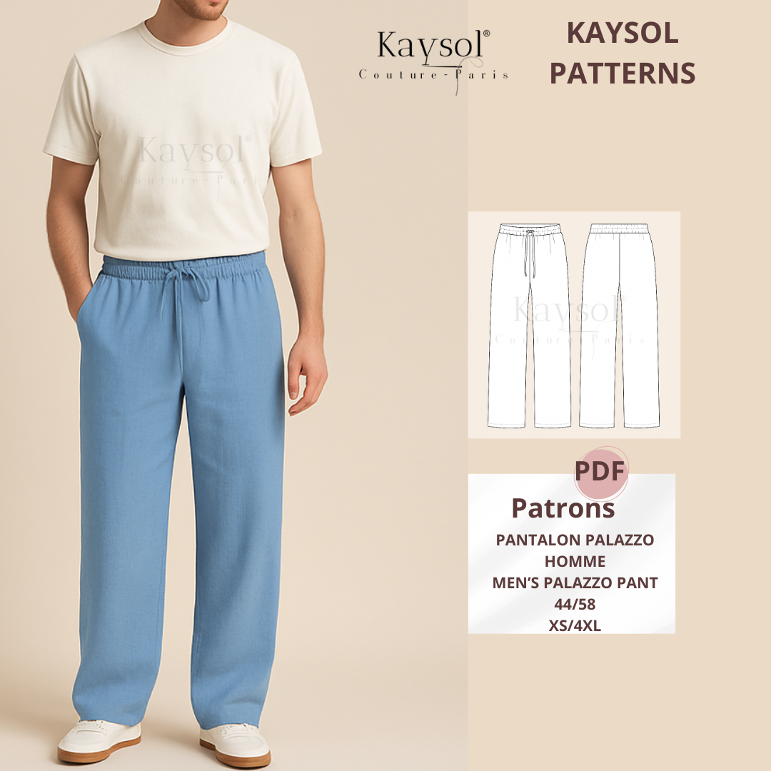 Patron Couture palazzo homme - Patron Pantalon large homme - EU/US 44/58