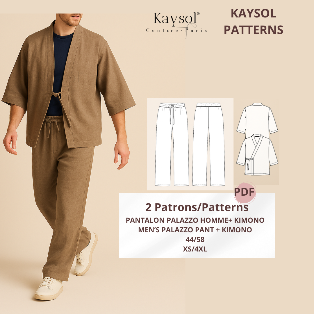 Set Kimono et Pantalon homme - Patron Pdf Homme - EU/US 44/58 - Trilingue