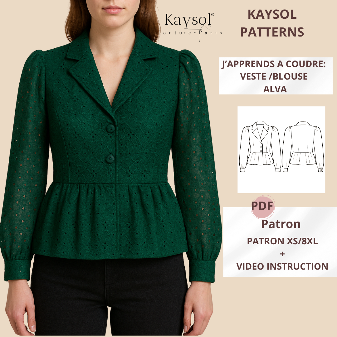 Apprends à coudre la Blouse/Veste Alva – Patron PDF et vidéo Kaysol Couture