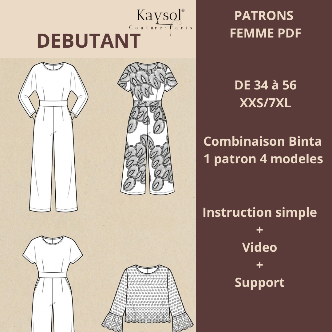 Patron Combinaison Femme BINTA – du 34 au 46 - PDF - 1 Patron 4 Versions 