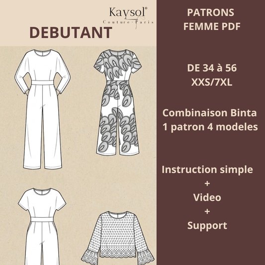 Patron Combinaison Femme BINTA – du 34 au 46 - PDF - 1 Patron 4 Versions 