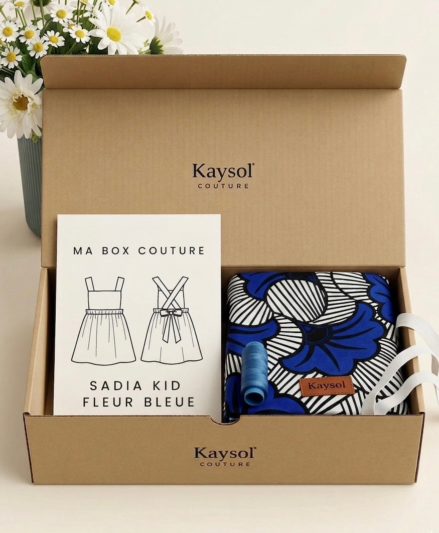 Box Couture Créative Enfant  – Robe SADIA - Patron de 1 à 12 ans + Tissu et mercerie tout compris