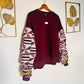 Damen-Sweatshirt mit Wax-Stoff / Bordeaux - Ärmel mit glitzerndem Bogolan-Muster / Neu