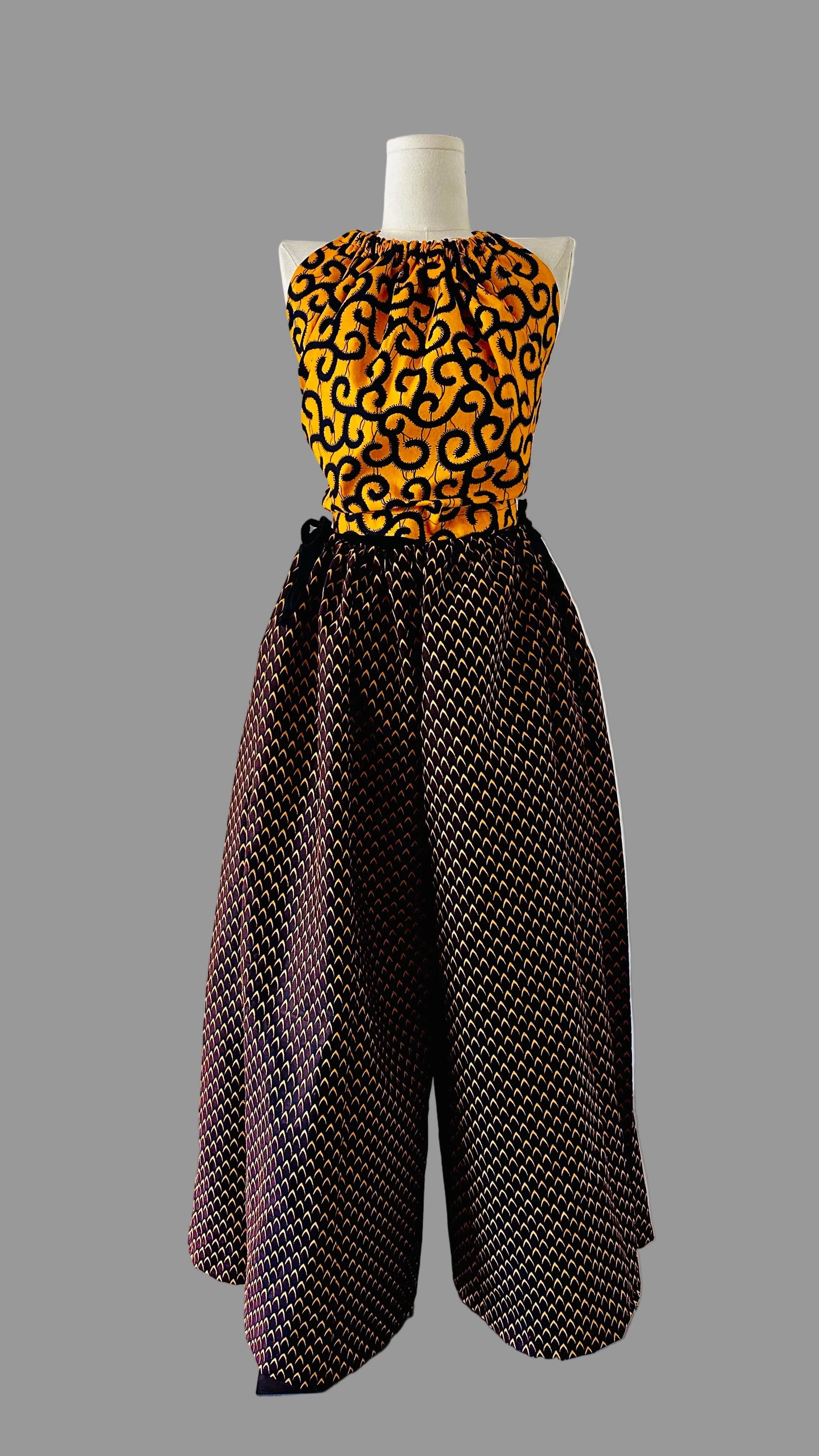 Pantalon Femme Ajustable / 100% coton / en Wax Marron
