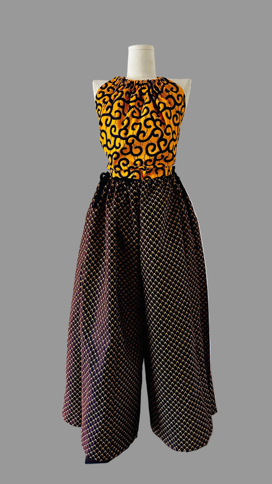 Pantalon Femme Ajustable / 100% coton / en Wax Marron