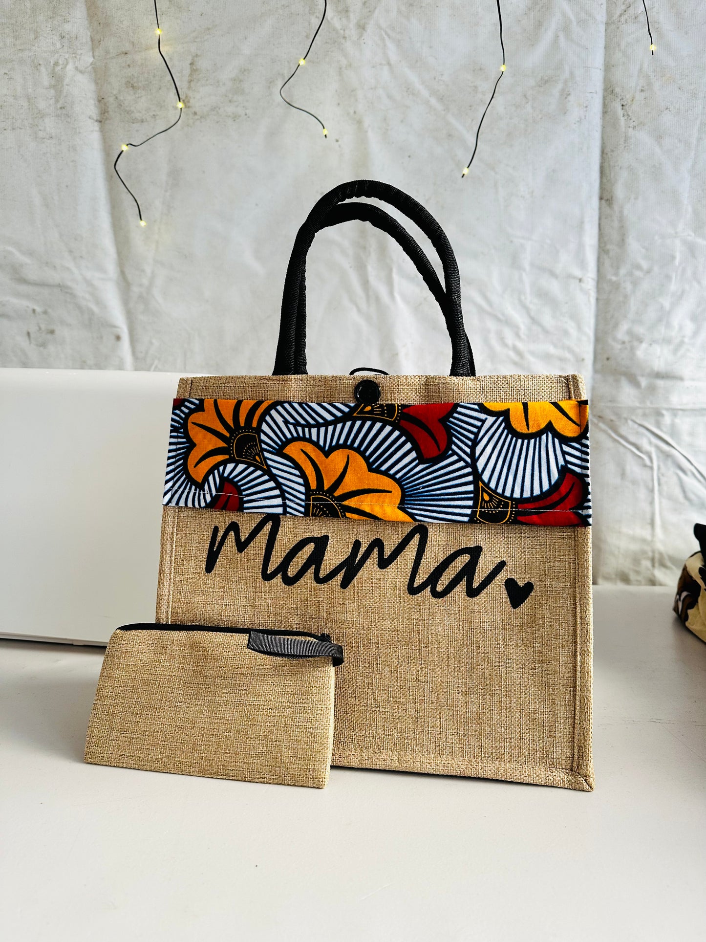 Cadeau personnalisé Mama - Sac jute haute qualité avec Wax - sac wax - sac et trousse