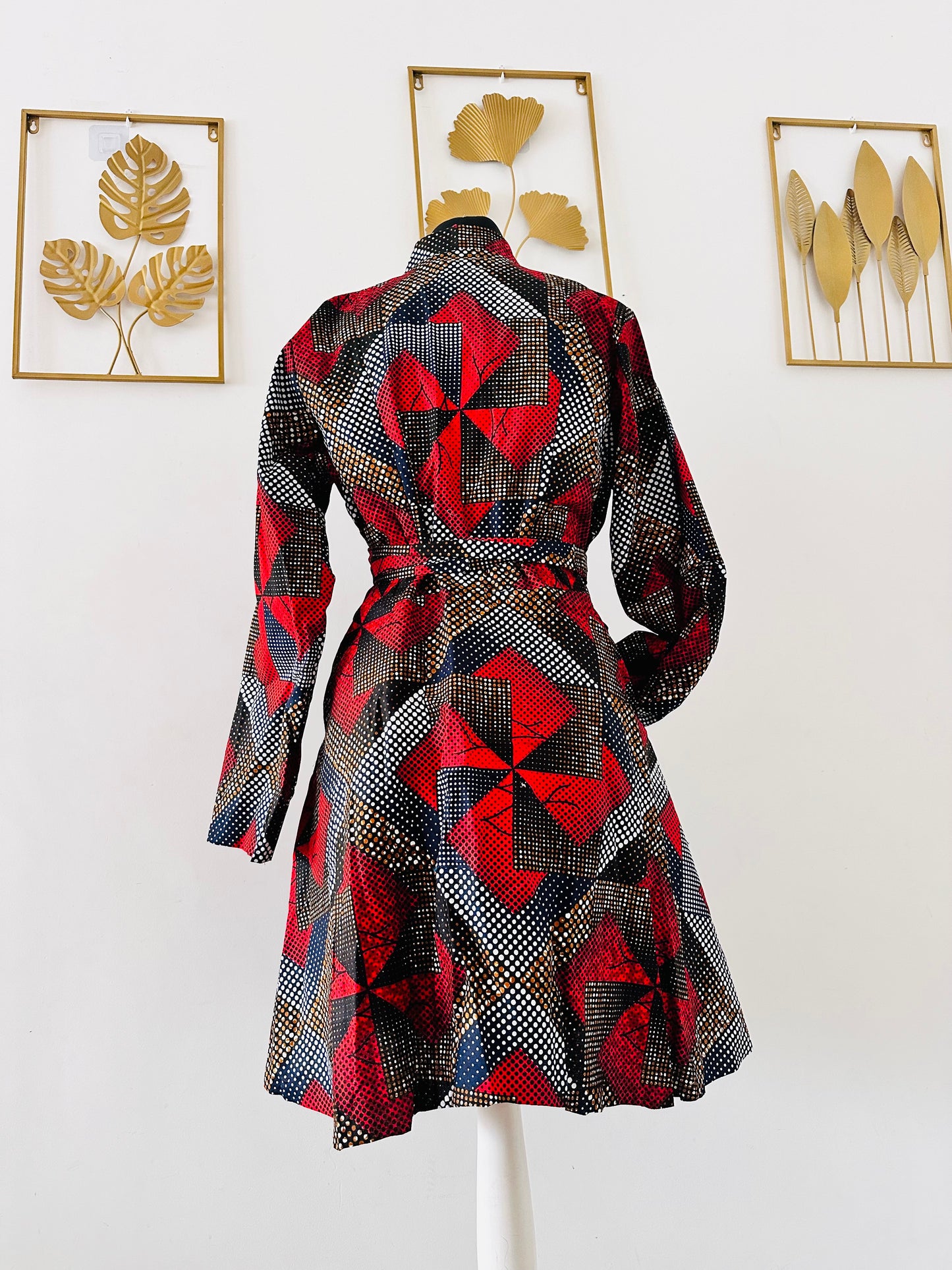 Robe courte en wax - Manches longues - Wax Rouge