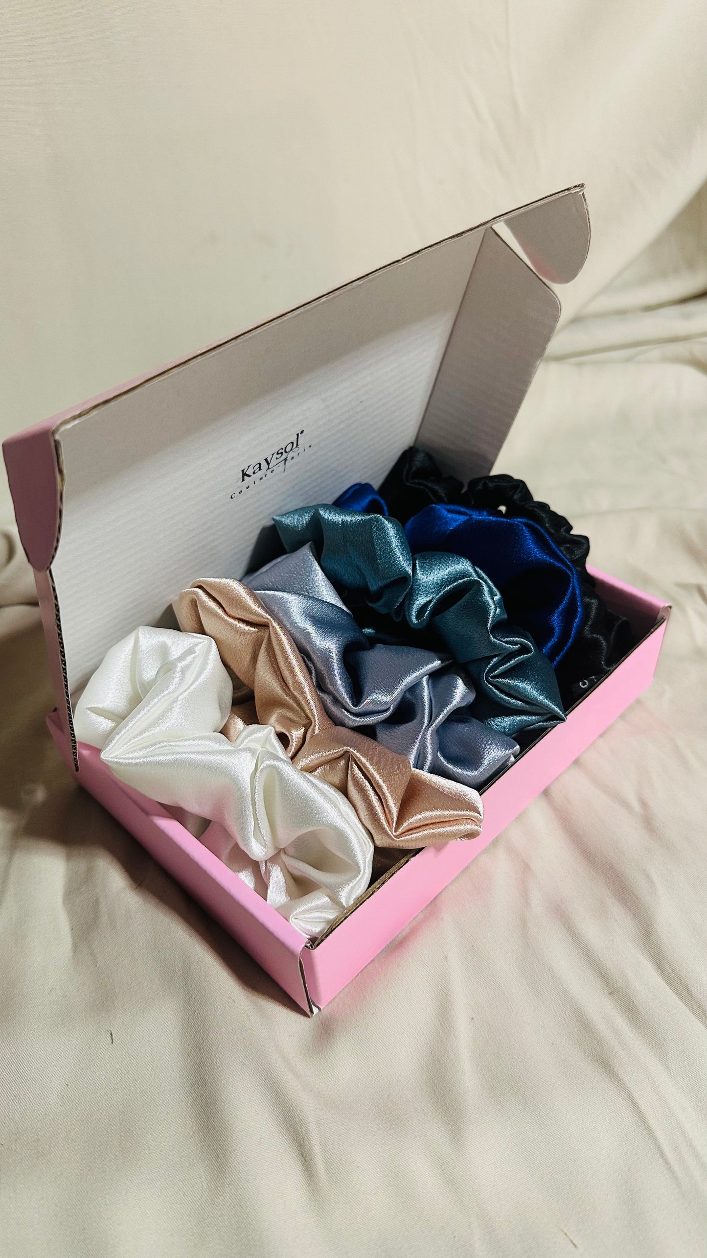 6 premium satin scrunchies gift set | Blue Shade